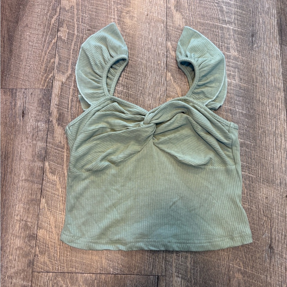 Green Puff Sleeve Ruched Crop Top